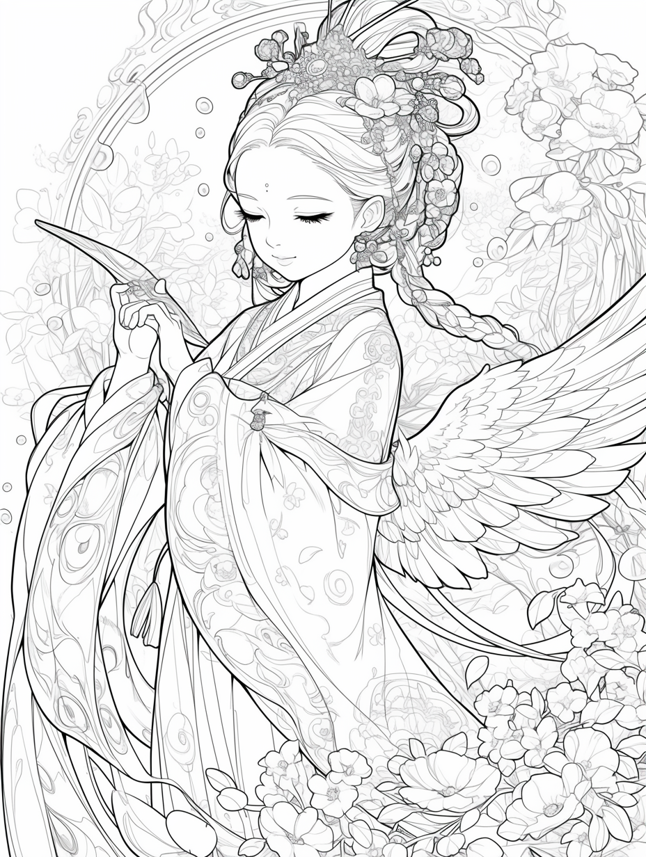 Korean Hanbok Fantasy with Peacock Wings