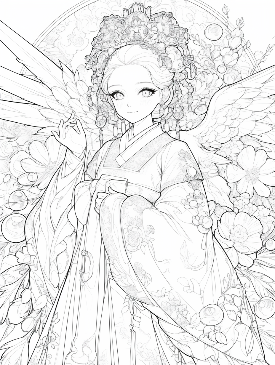 Korean Hanbok Fantasy with Peacock Wings
