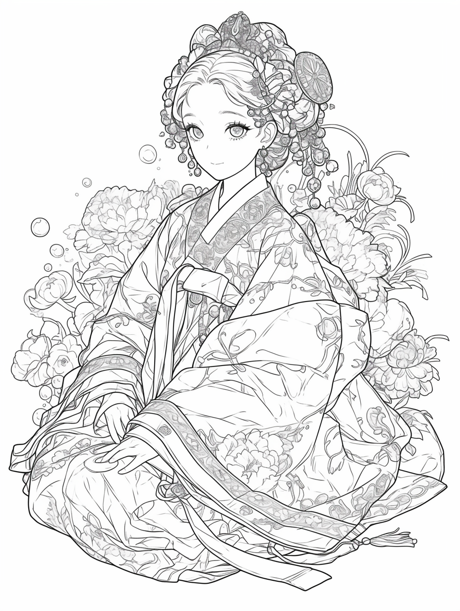 Korean Hanbok Fantasy with Peacock Wings