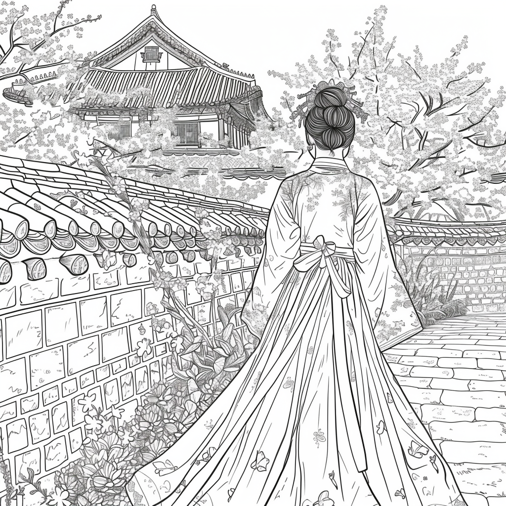 Spring Reverie: Hanbok Lady Overlooking the Palace