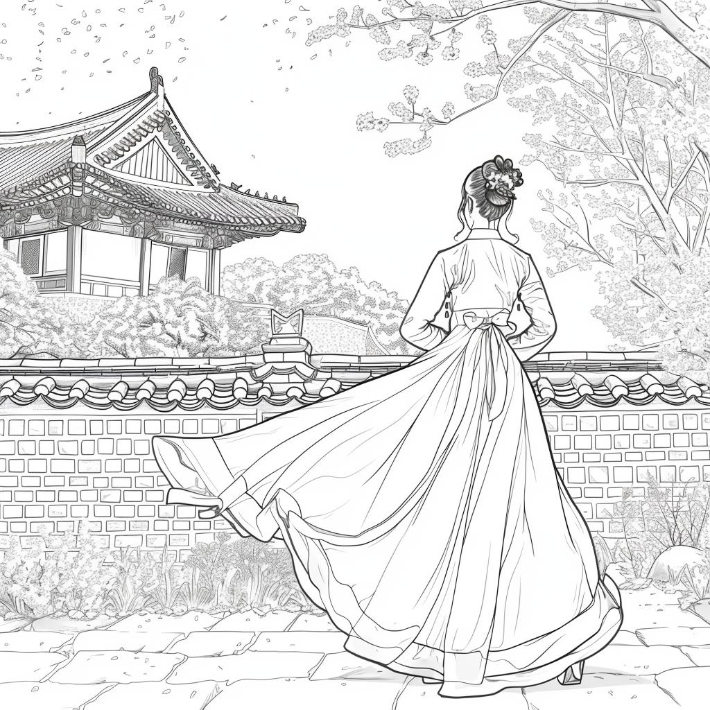 Spring Reverie: Hanbok Lady Overlooking the Palace