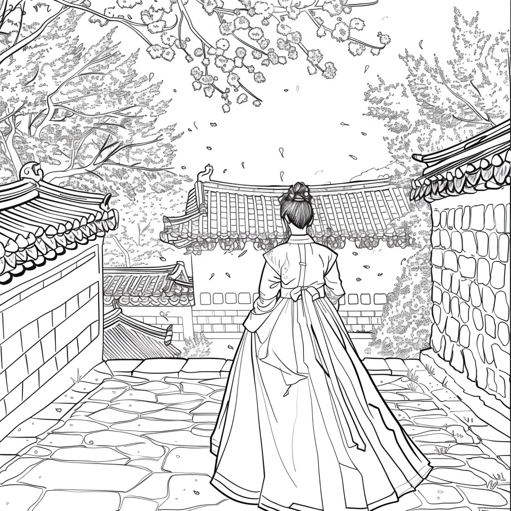 Spring Reverie: Hanbok Lady Overlooking the Palace
