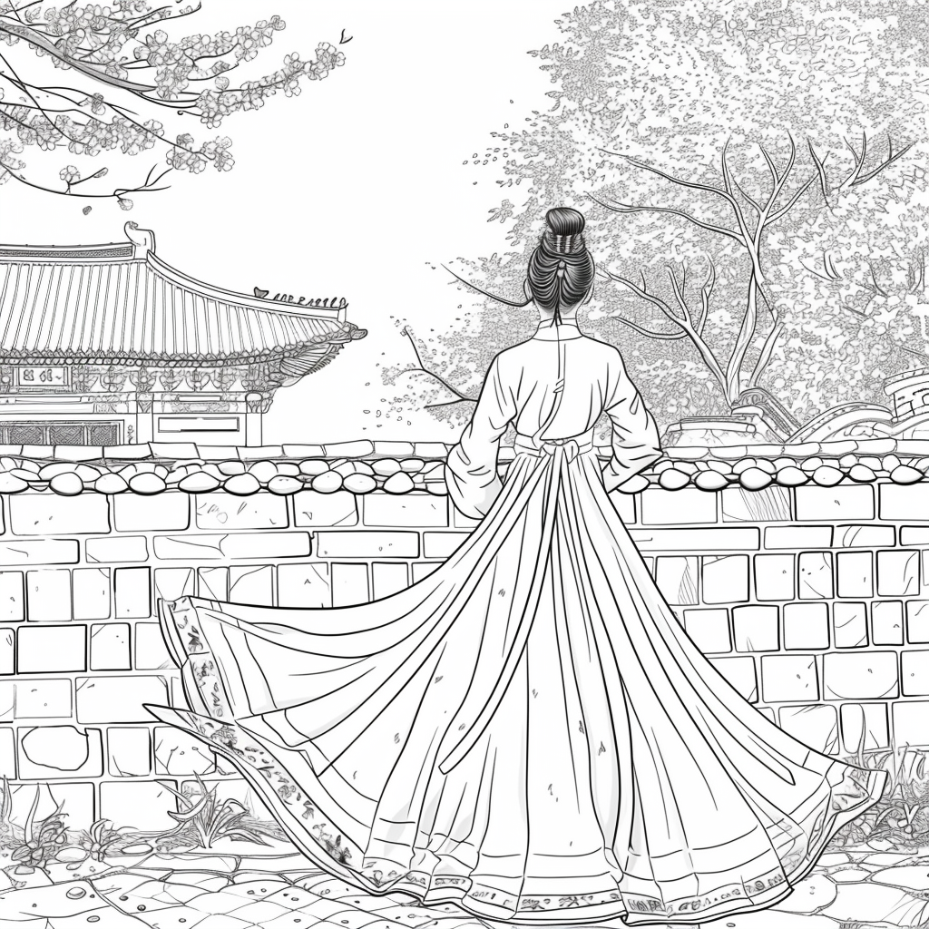 Spring Reverie: Hanbok Lady Overlooking the Palace