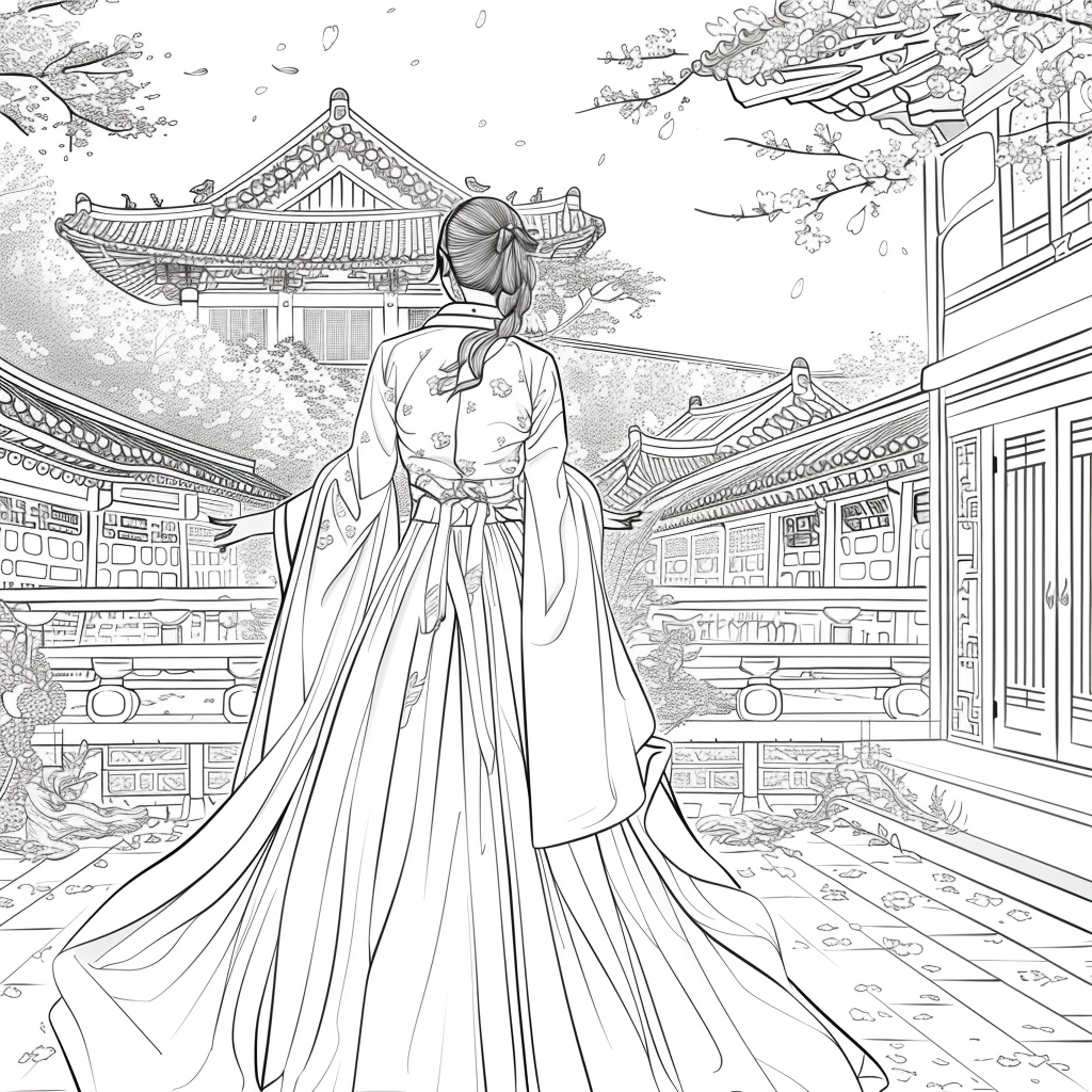 Spring Reverie: Hanbok Lady Overlooking the Palace