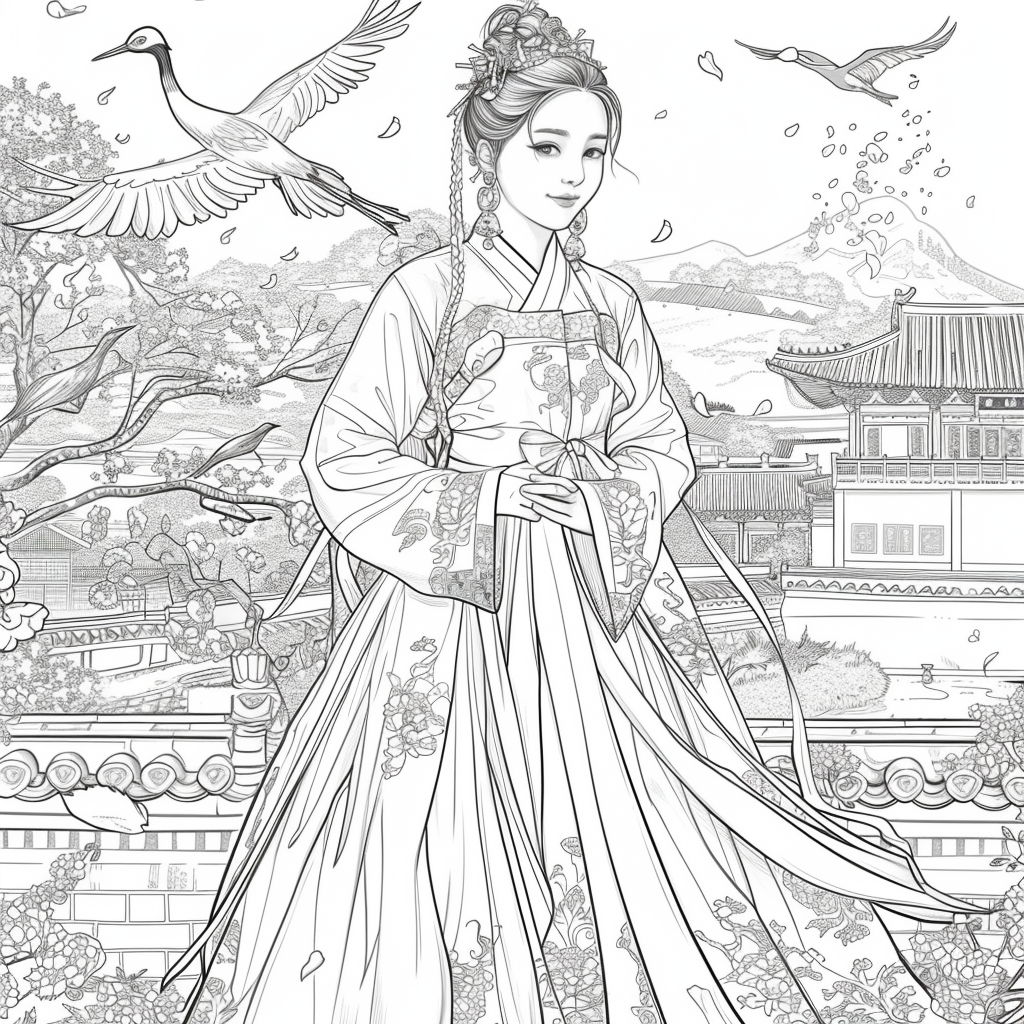 Eternal Grace: The Lady of Blossoms and Moonlight