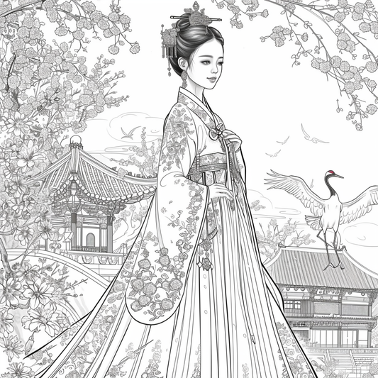 A Korean Beauty Beneath the Blossoming Night