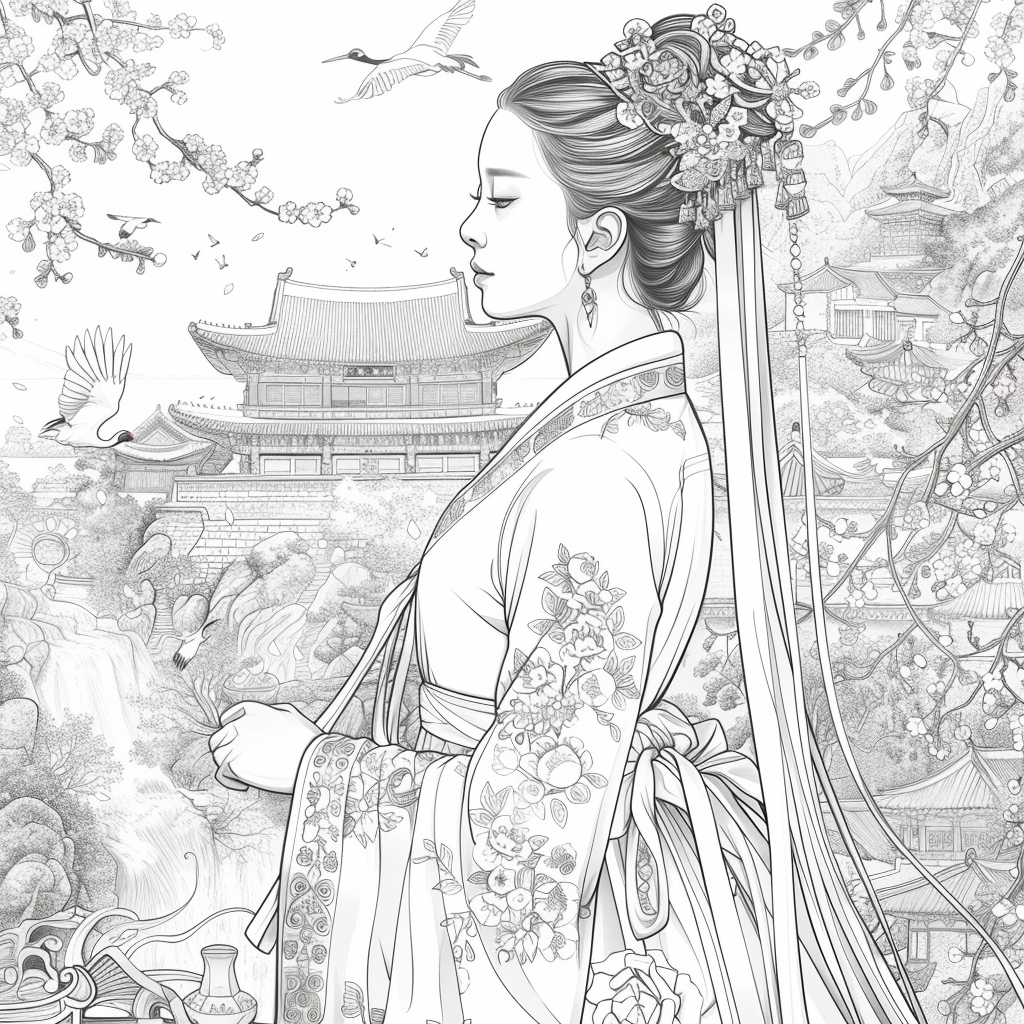 A Korean Beauty Beneath the Blossoming Night
