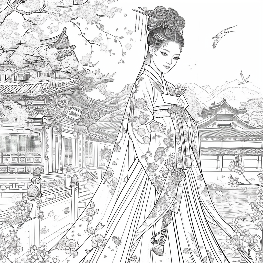 Eternal Grace: The Lady of Blossoms and Moonlight