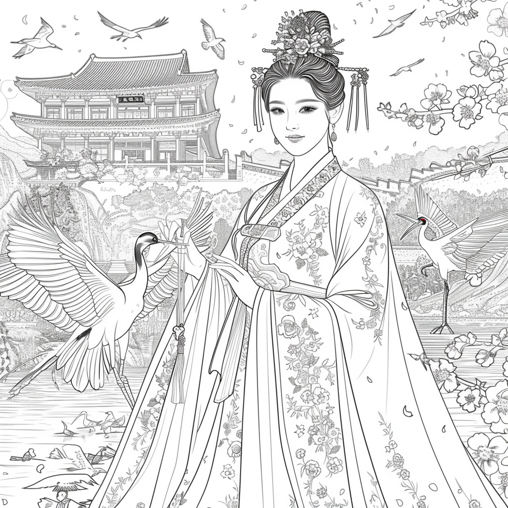 Eternal Grace: The Lady of Blossoms and Moonlight