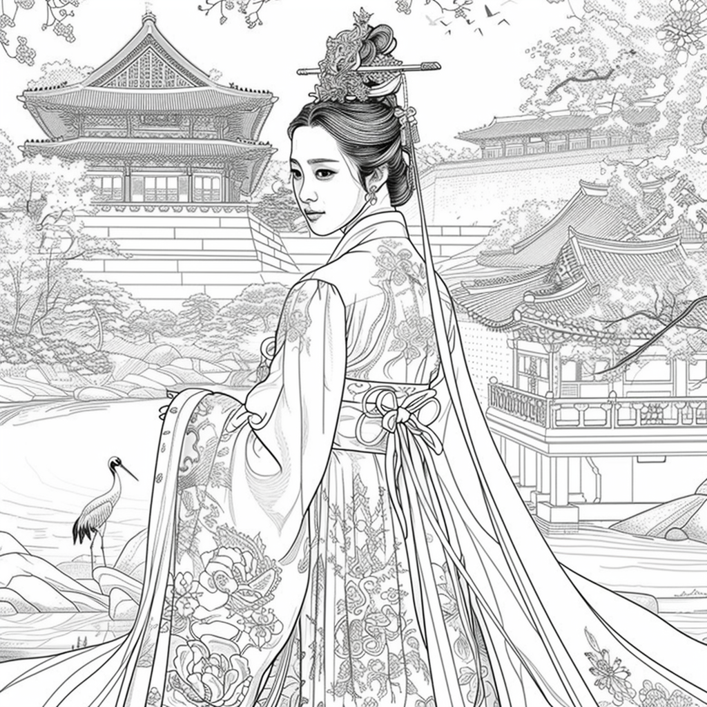 Eternal Grace: The Lady of Blossoms and Moonlight