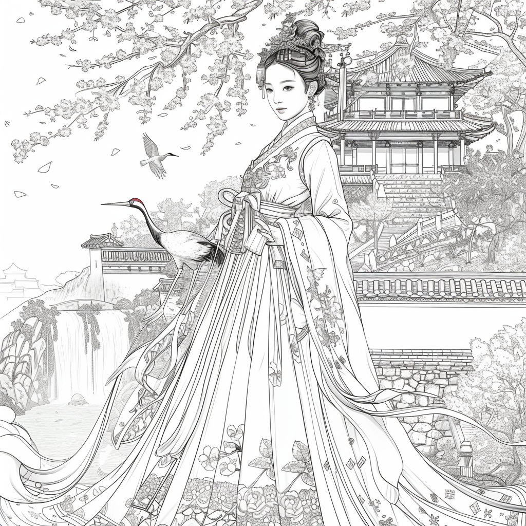 Eternal Grace: The Lady of Blossoms and Moonlight