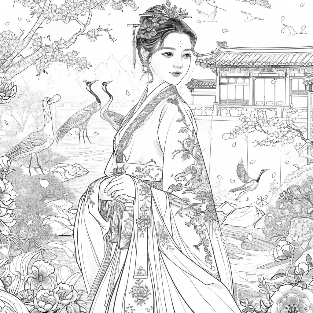Eternal Grace: The Lady of Blossoms and Moonlight