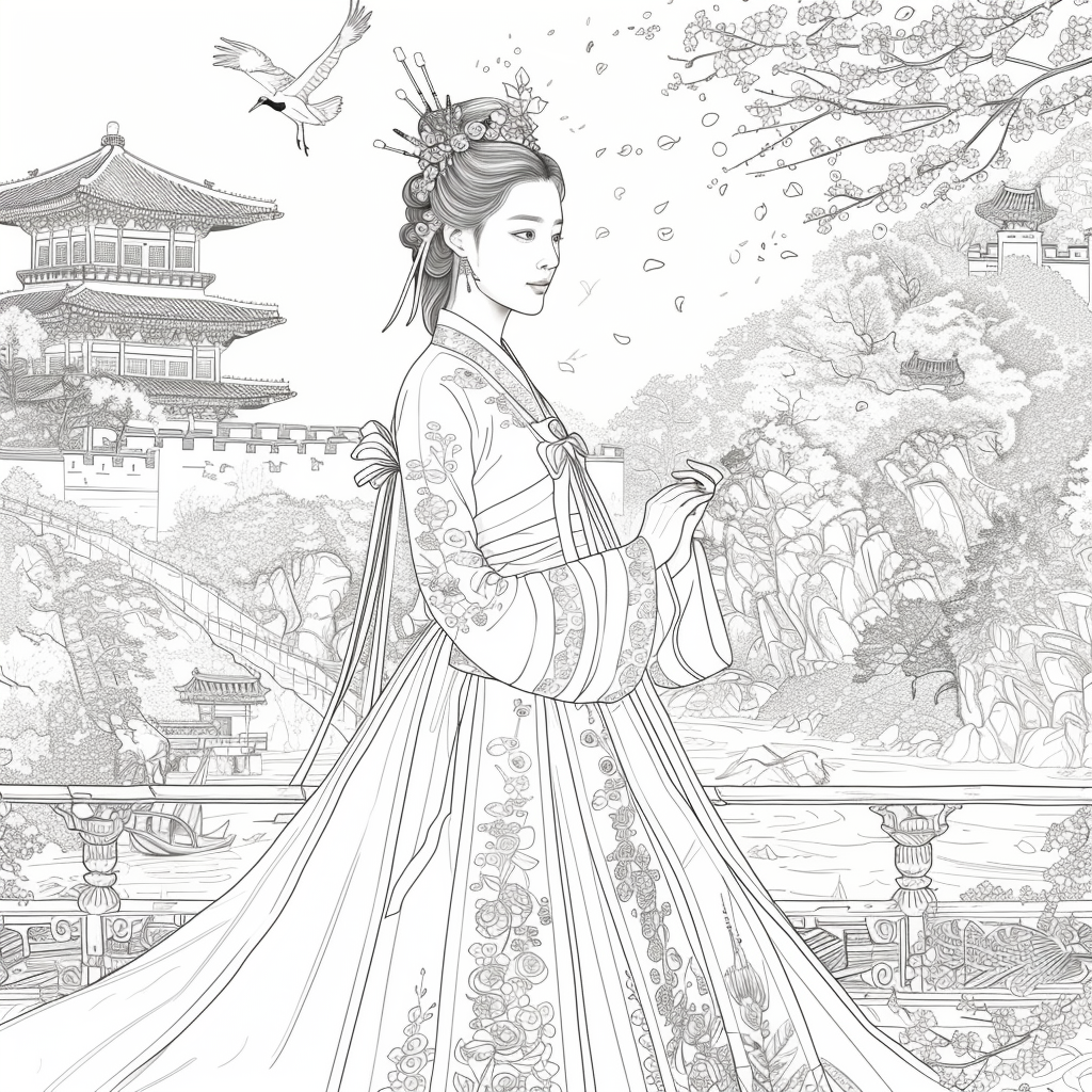 Eternal Grace: The Lady of Blossoms and Moonlight