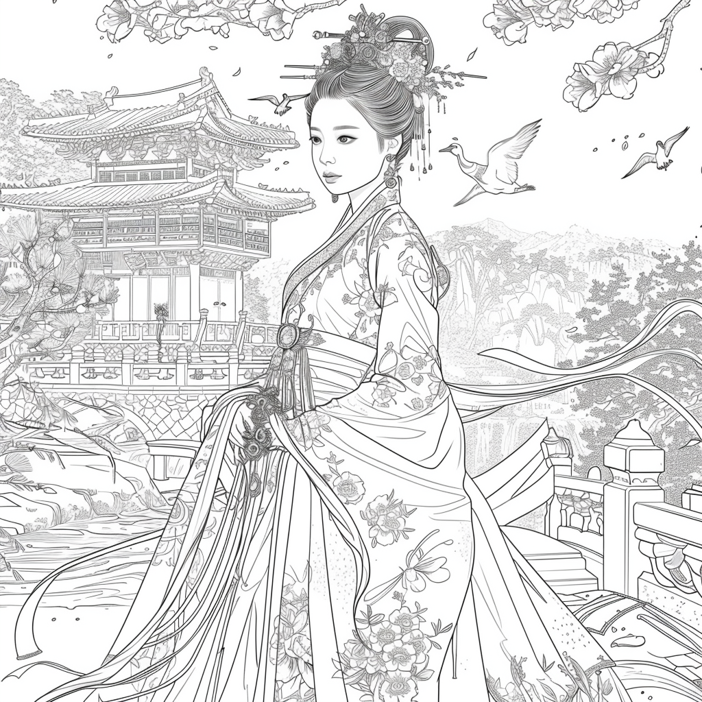 Eternal Grace: The Lady of Blossoms and Moonlight