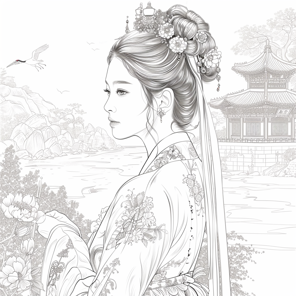 Eternal Grace: The Lady of Blossoms and Moonlight