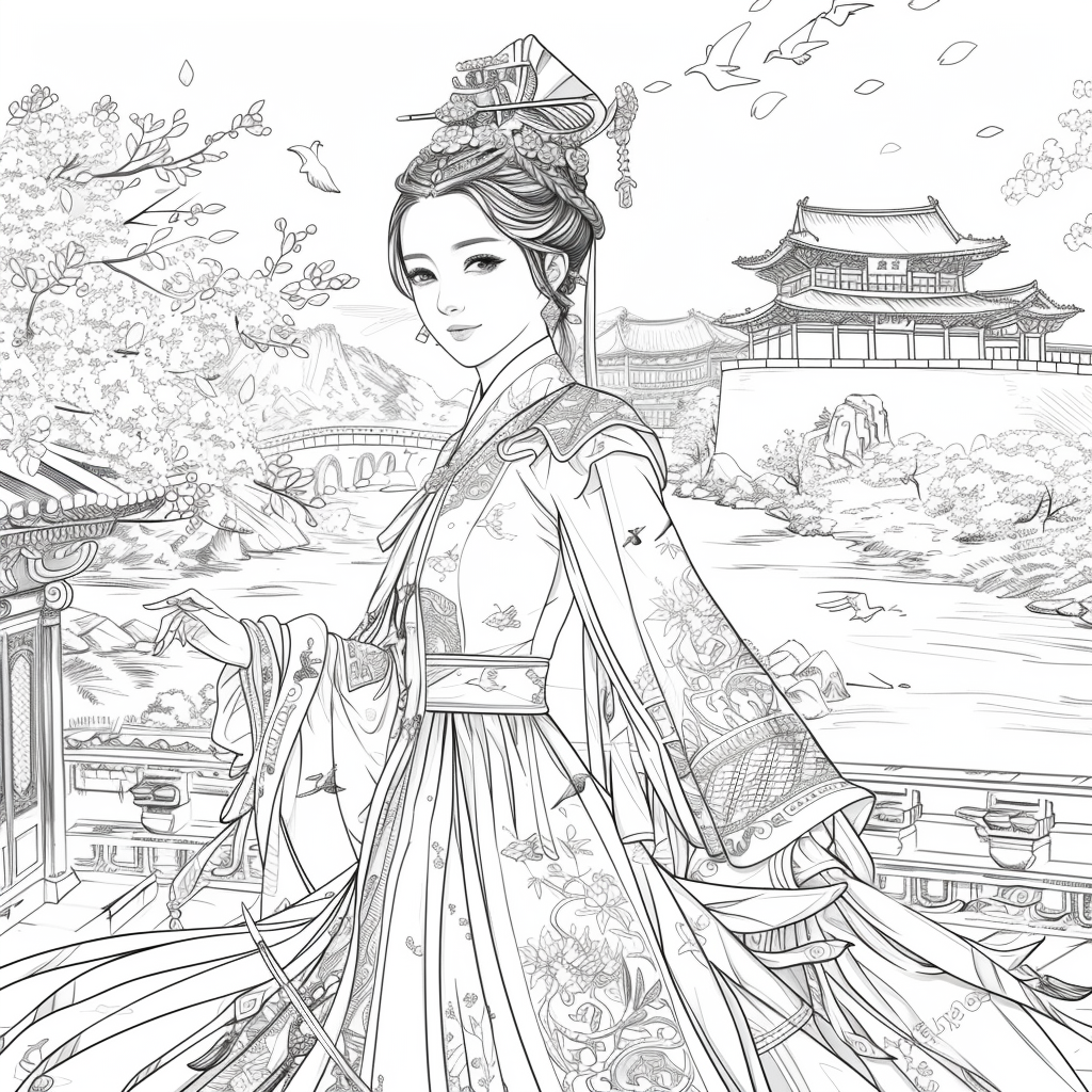 Eternal Grace: The Lady of Blossoms and Moonlight