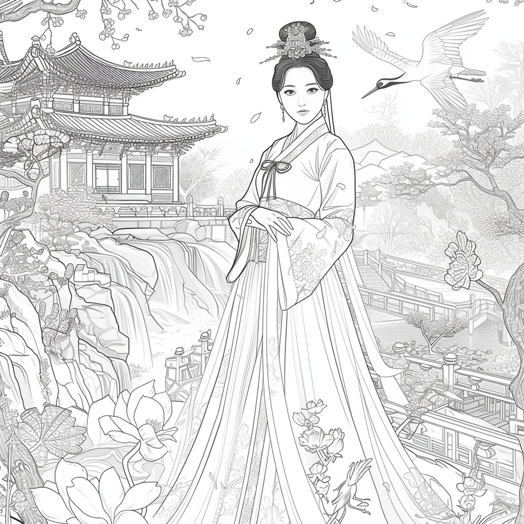 Blossoms of the Palace: Korean Princess by the Waterfall