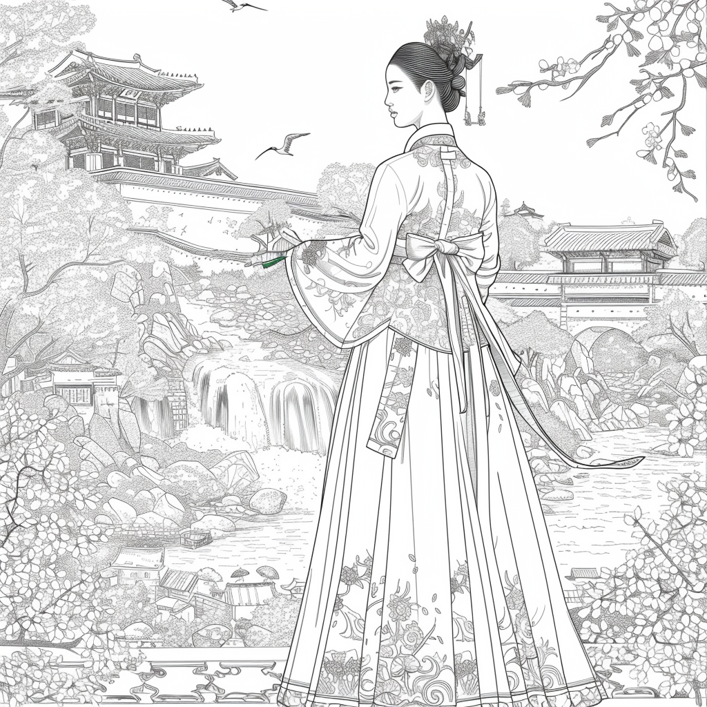 Blossoms of the Palace: Korean Princess by the Waterfall