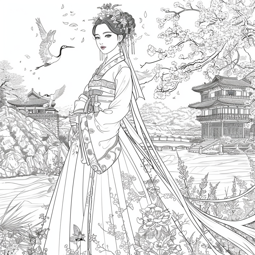 Blossoms of the Palace: Korean Princess by the Waterfall