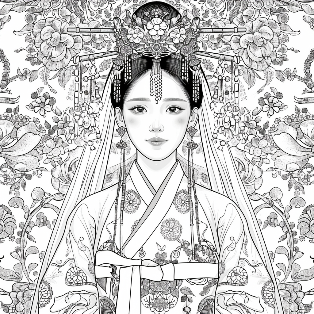 Crown of Blossoms: Korean Bride in Regal Hanbok