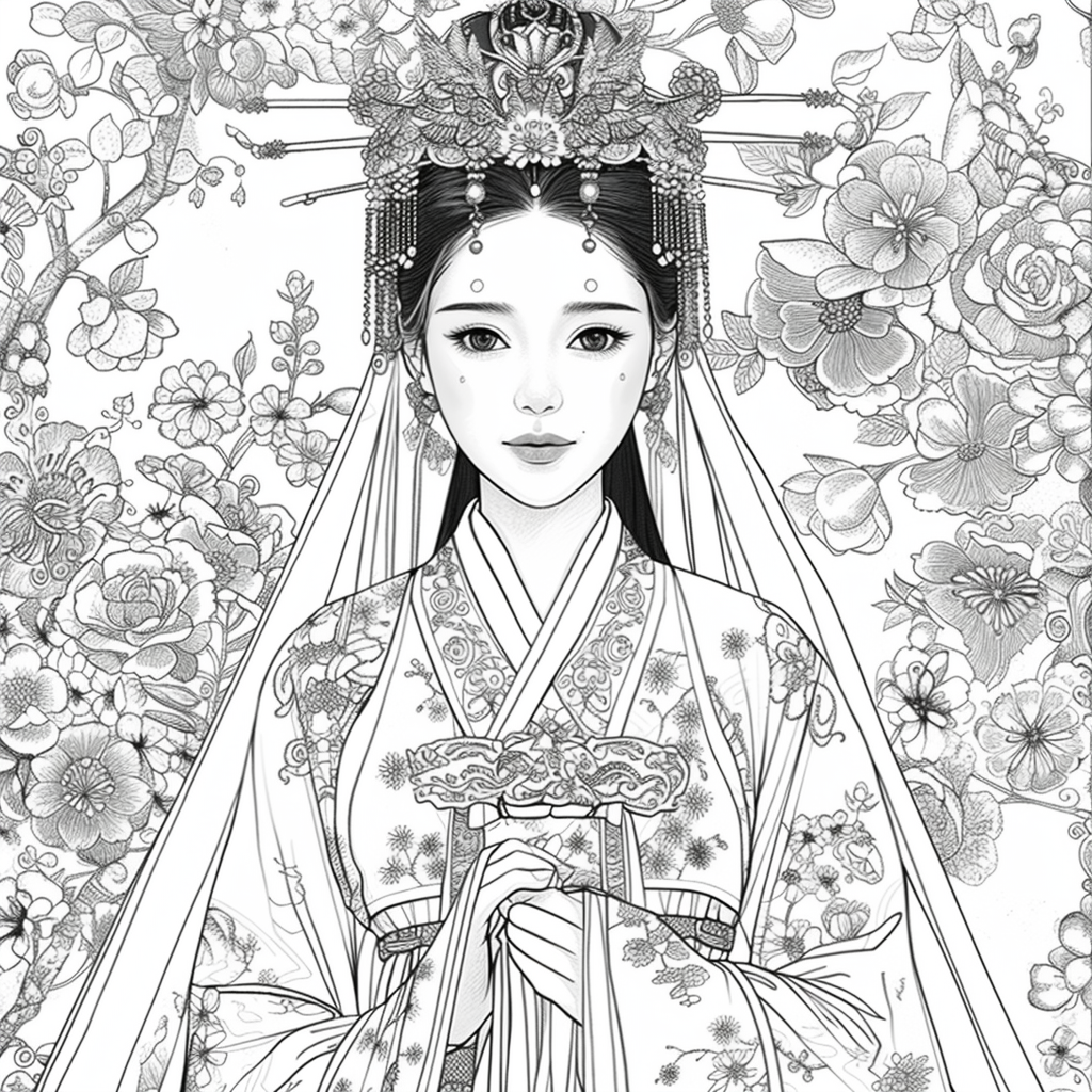 Crown of Blossoms: Korean Bride in Regal Hanbok
