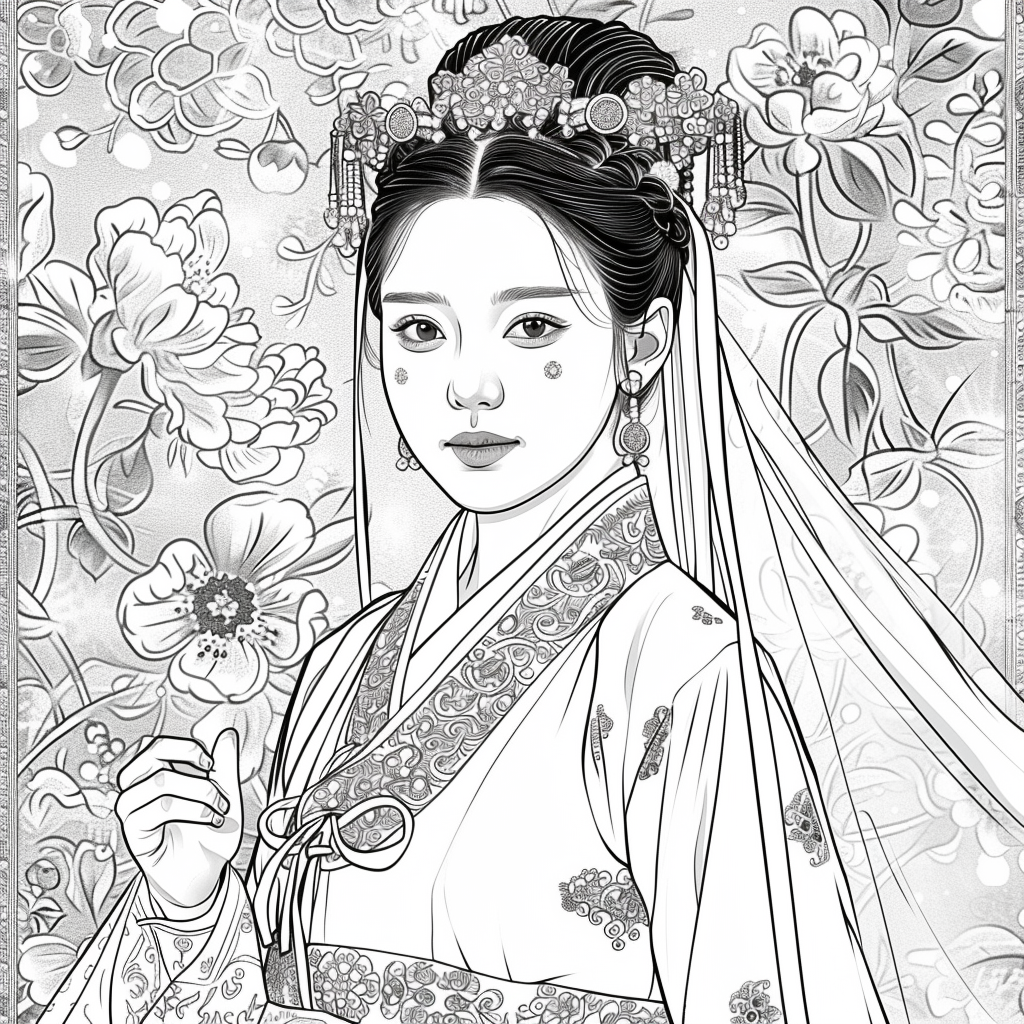 Crown of Blossoms: Korean Bride in Regal Hanbok