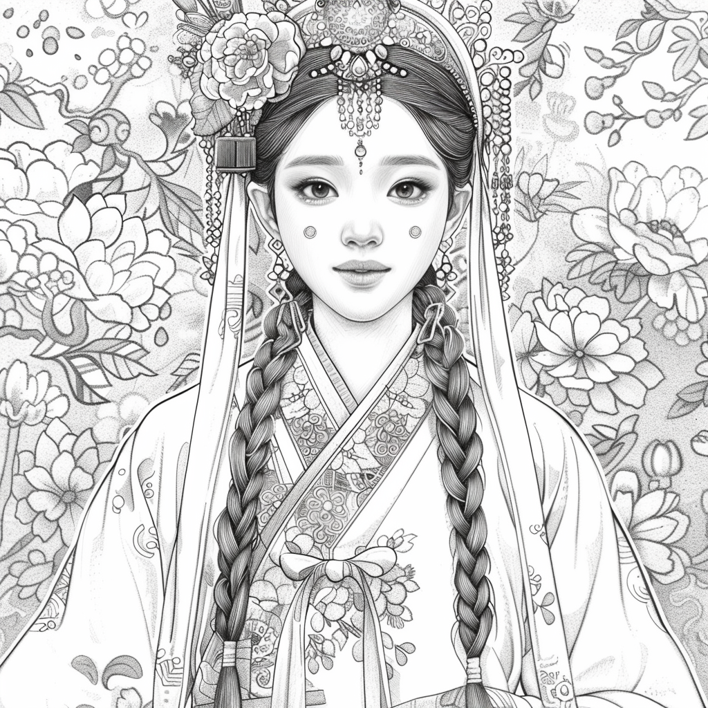 Crown of Blossoms: Korean Bride in Regal Hanbok