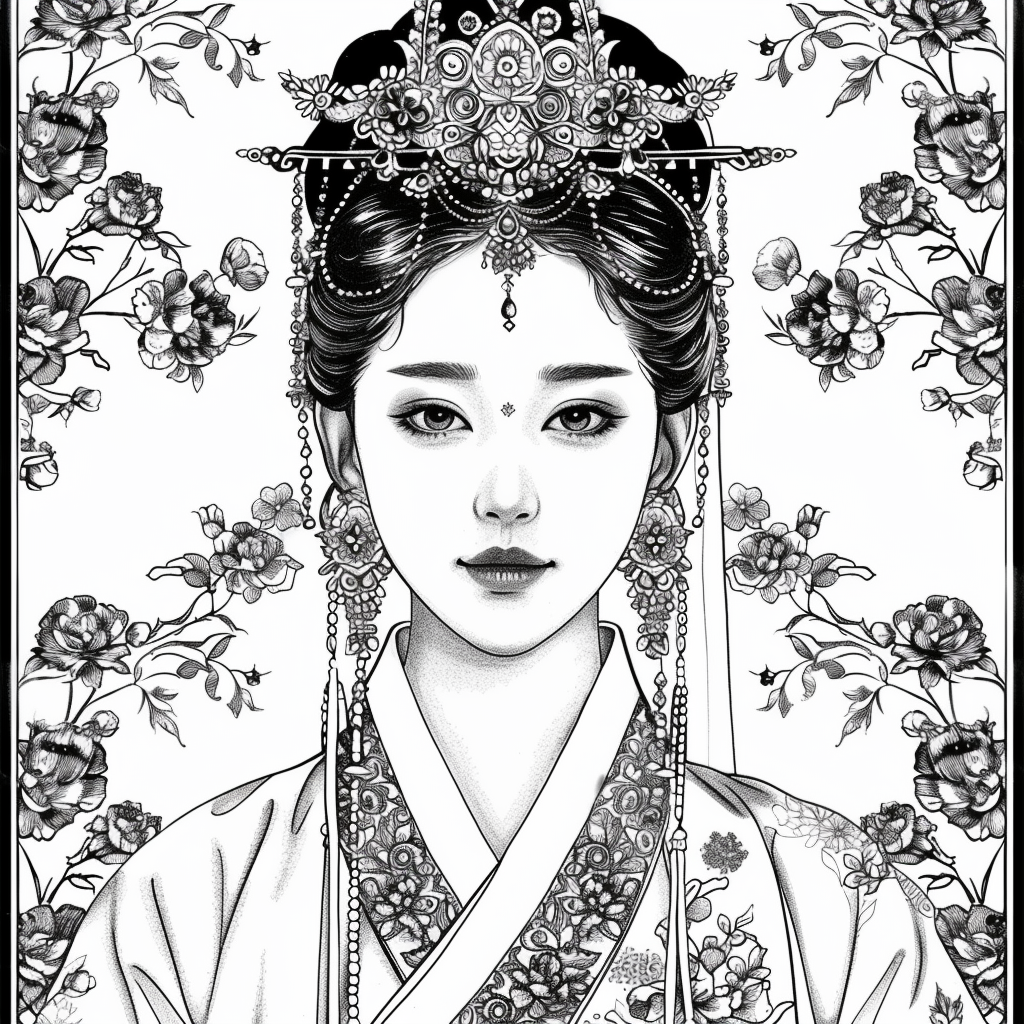 Crown of Blossoms: Korean Bride in Regal Hanbok