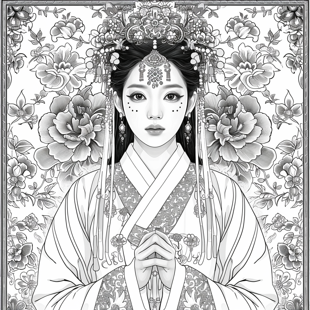 Crown of Blossoms: Korean Bride in Regal Hanbok