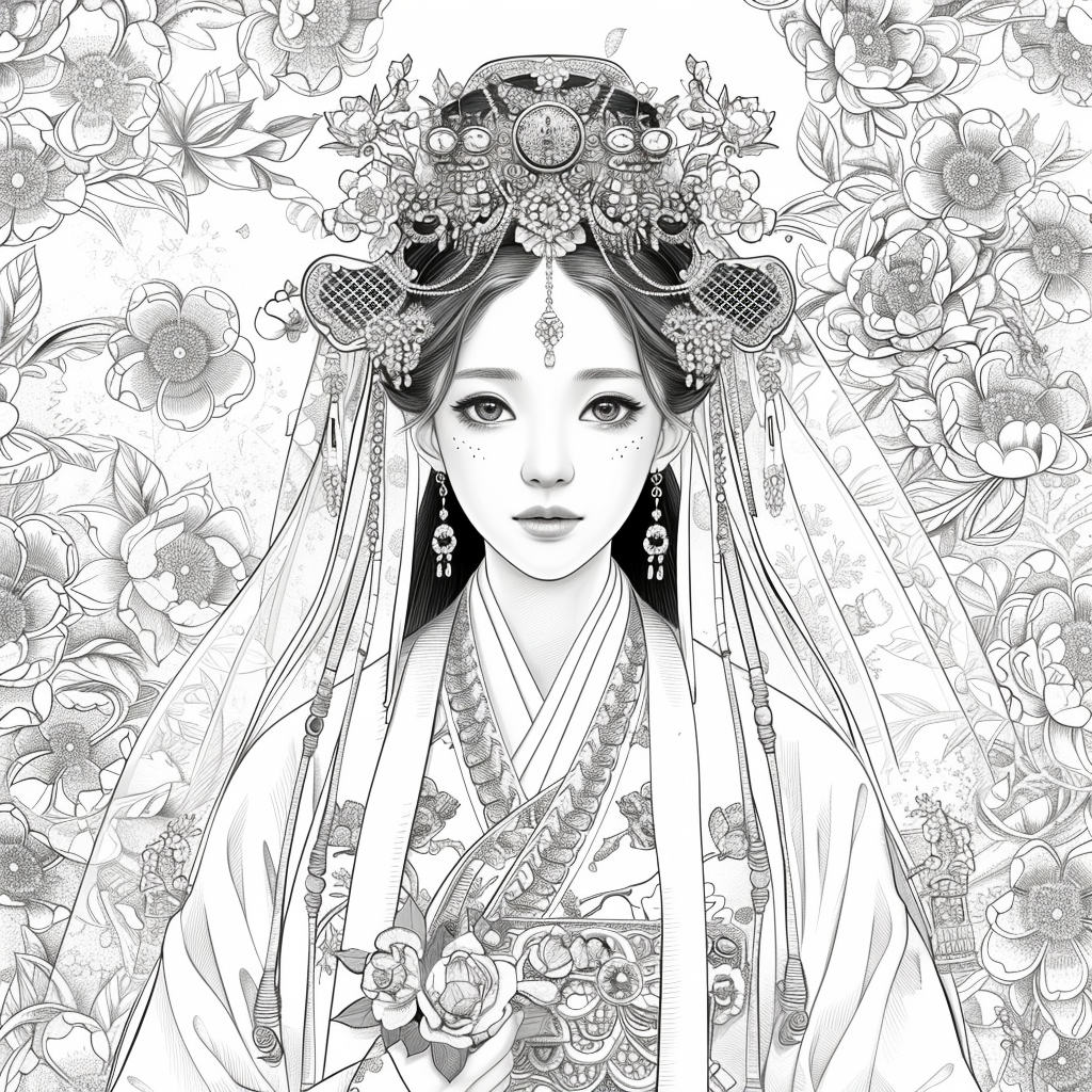 Crown of Blossoms: Korean Bride in Regal Hanbok