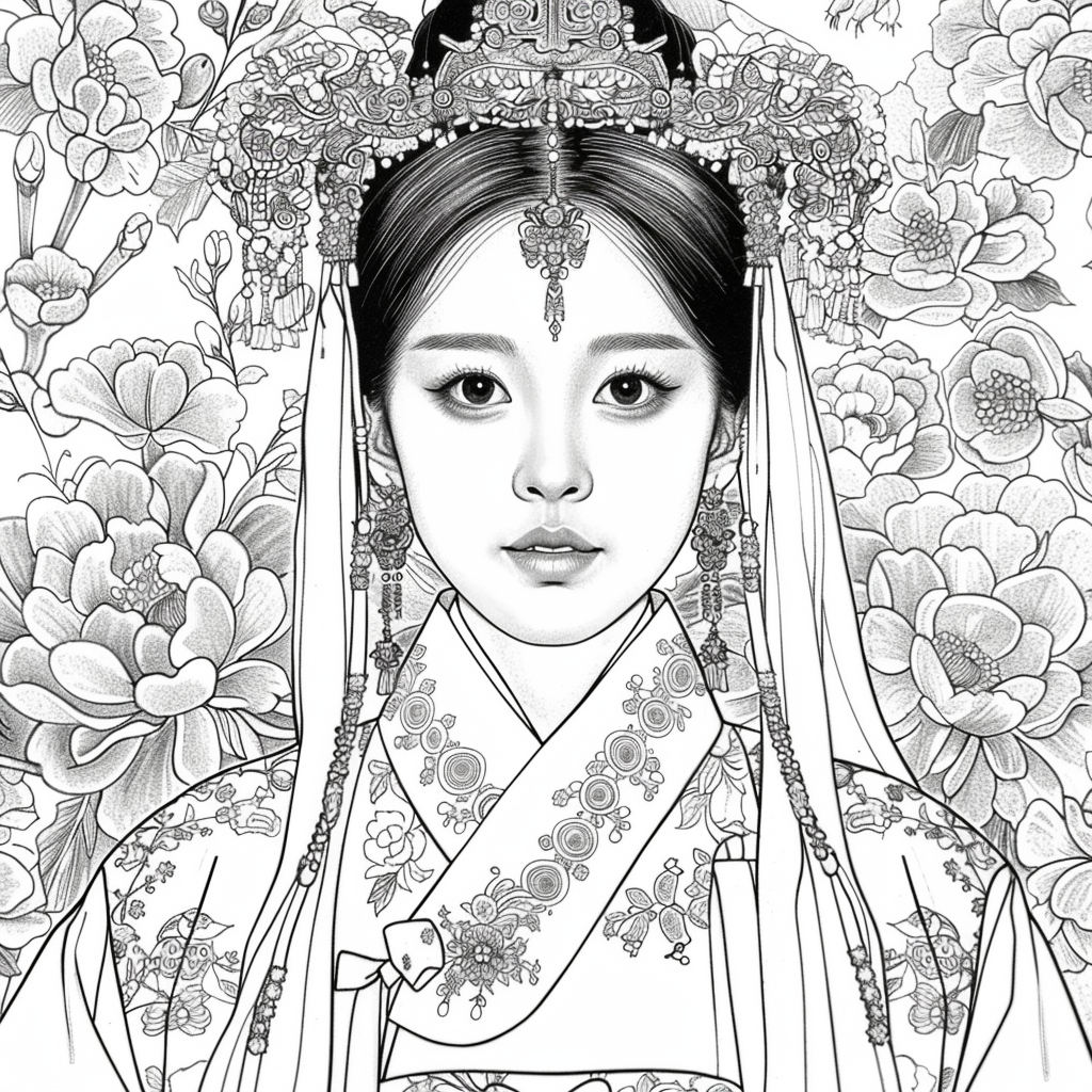 Crown of Blossoms: Korean Bride in Regal Hanbok
