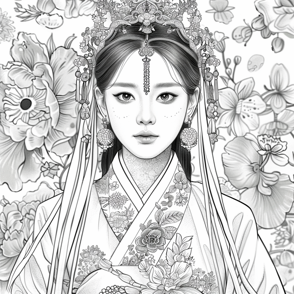 Crown of Blossoms: Korean Bride in Regal Hanbok