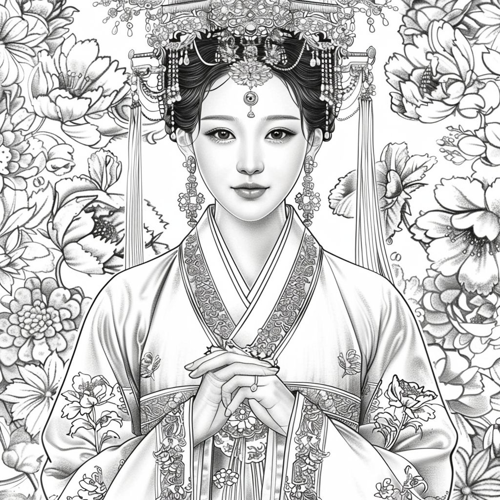 Crown of Blossoms: Korean Bride in Regal Hanbok