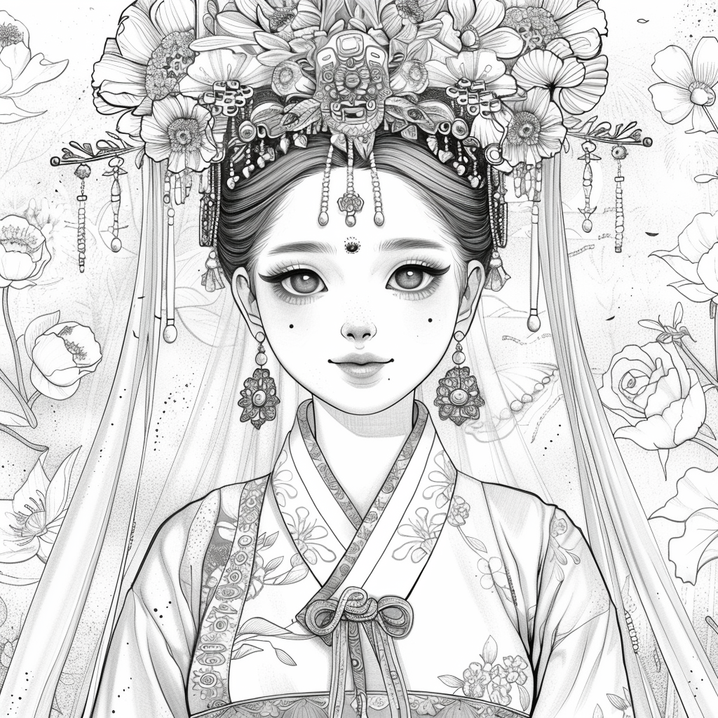 Crown of Blossoms: Korean Bride in Regal Hanbok