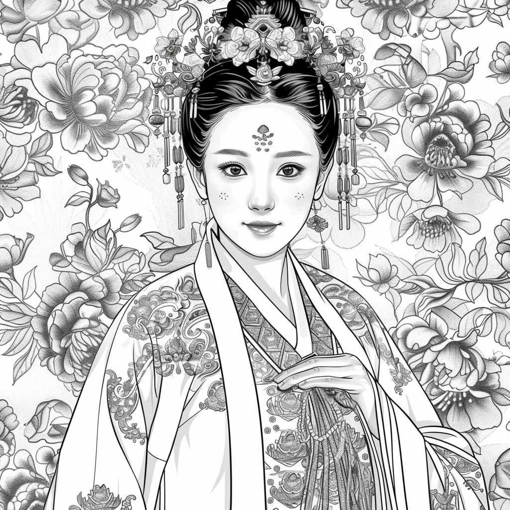 Crown of Blossoms: Korean Bride in Regal Hanbok