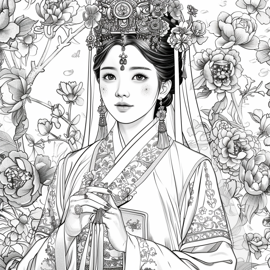 Crown of Blossoms: Korean Bride in Regal Hanbok
