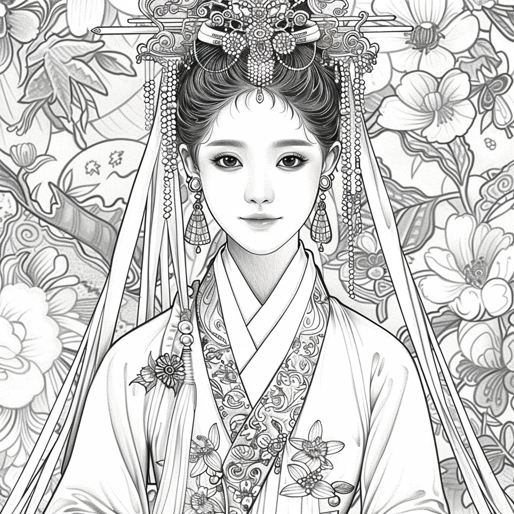 Crown of Blossoms: Korean Bride in Regal Hanbok