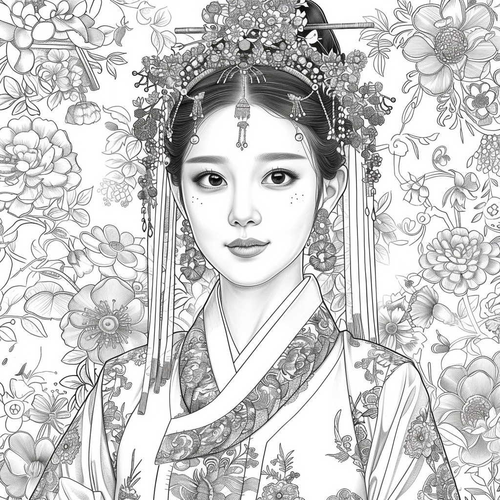 Crown of Blossoms: Korean Bride in Regal Hanbok