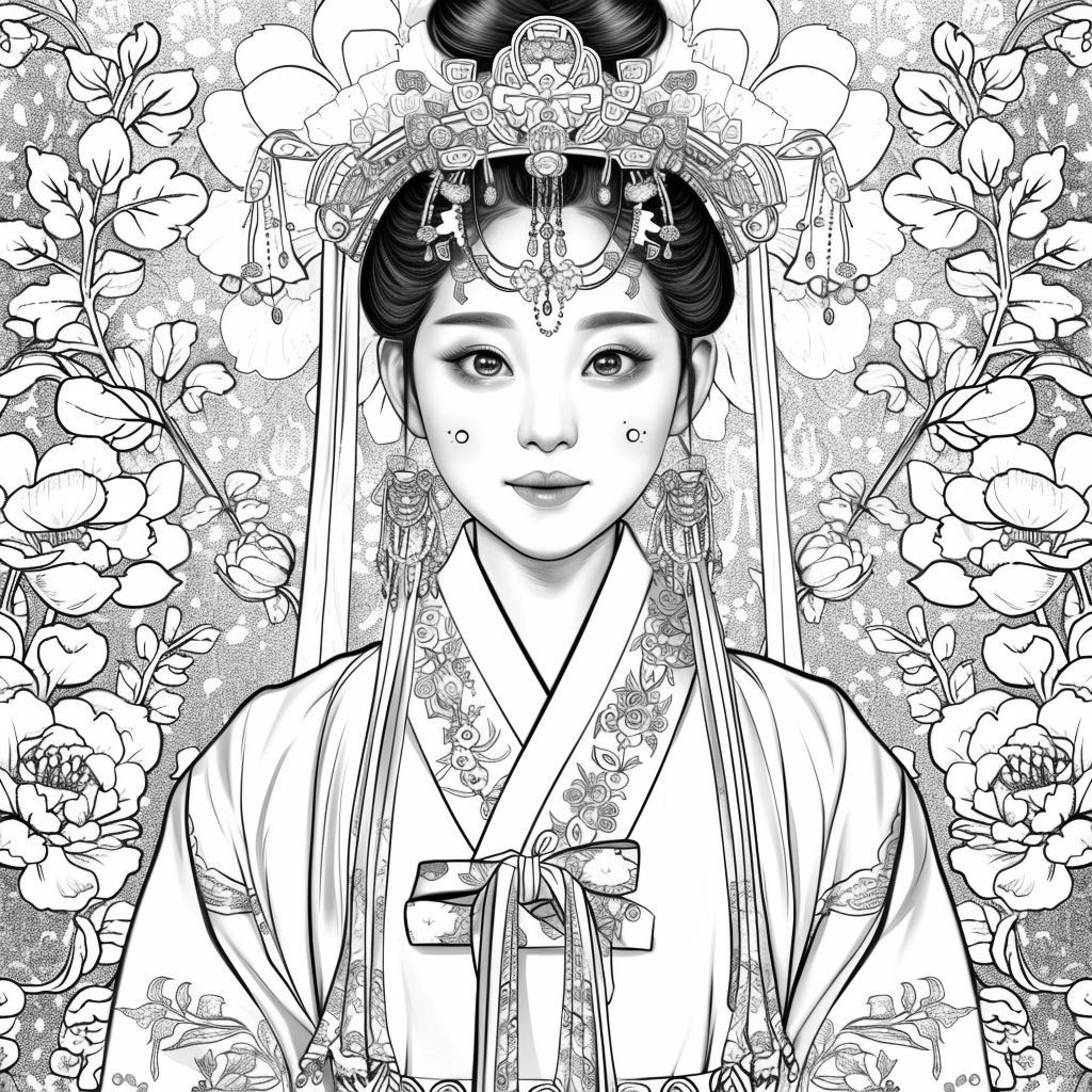 Crown of Blossoms: Korean Bride in Regal Hanbok