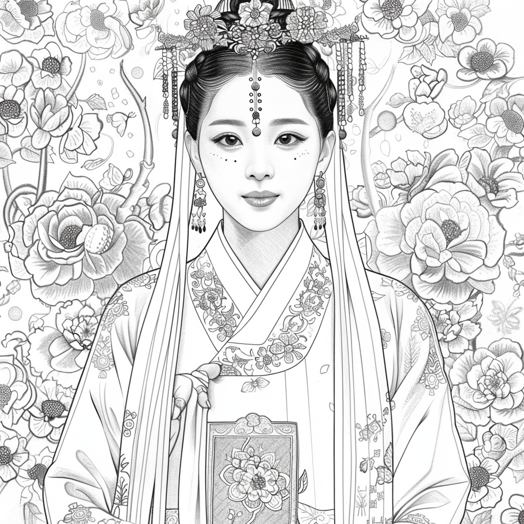 Radiant Blossom: The Korean Bride in Regal Hanbok