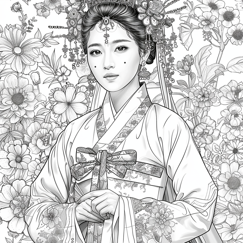 Radiant Blossom: The Korean Bride in Regal Hanbok