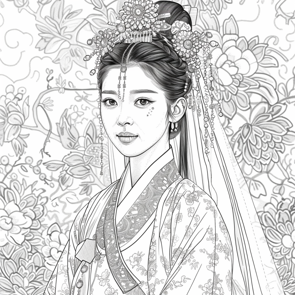 Crown of Blossoms: Korean Bride in Regal Hanbok