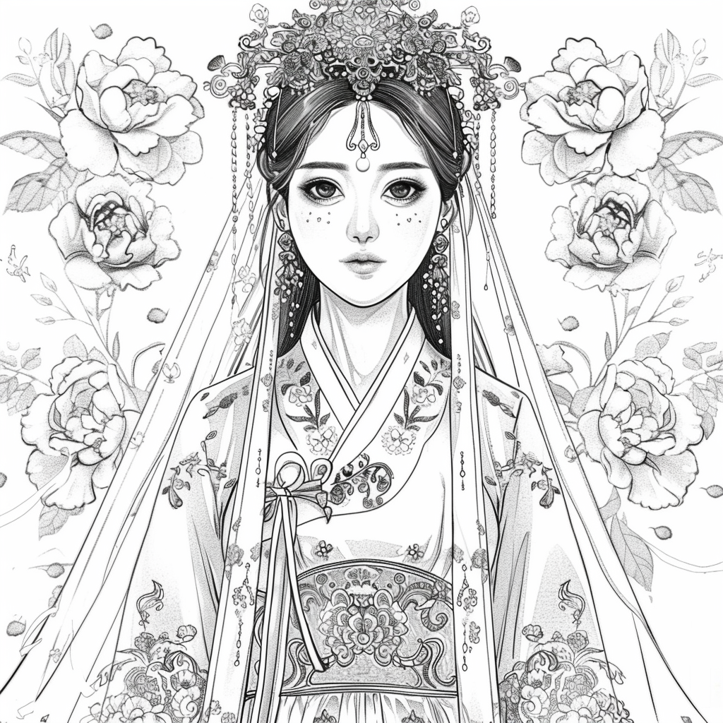 Crown of Blossoms: Korean Bride in Regal Hanbok
