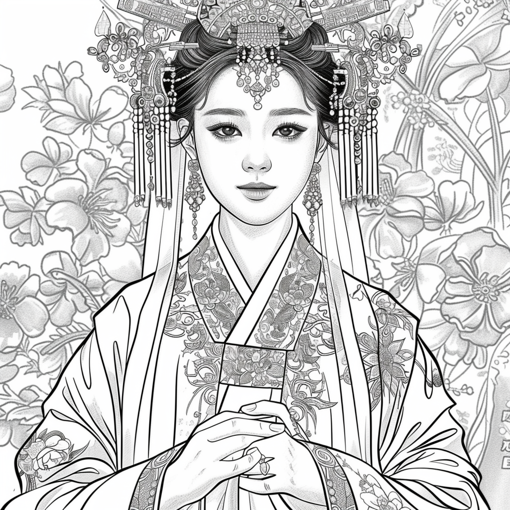 Crown of Blossoms: Korean Bride in Regal Hanbok