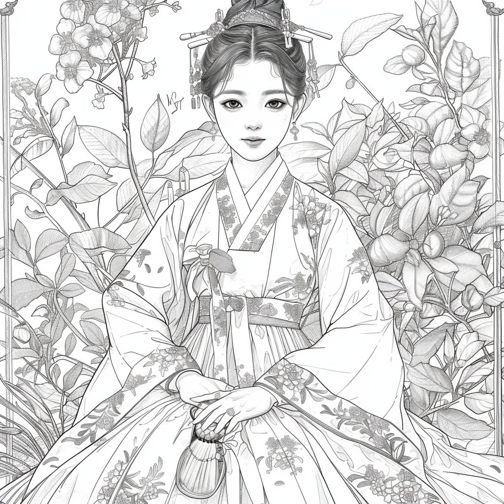 Rainbow Grace – The Blossom Maiden in Hanbok Splendor