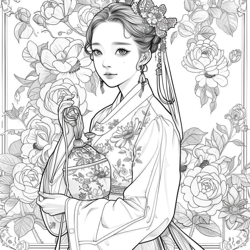 Rainbow Grace – The Blossom Maiden in Hanbok Splendor
