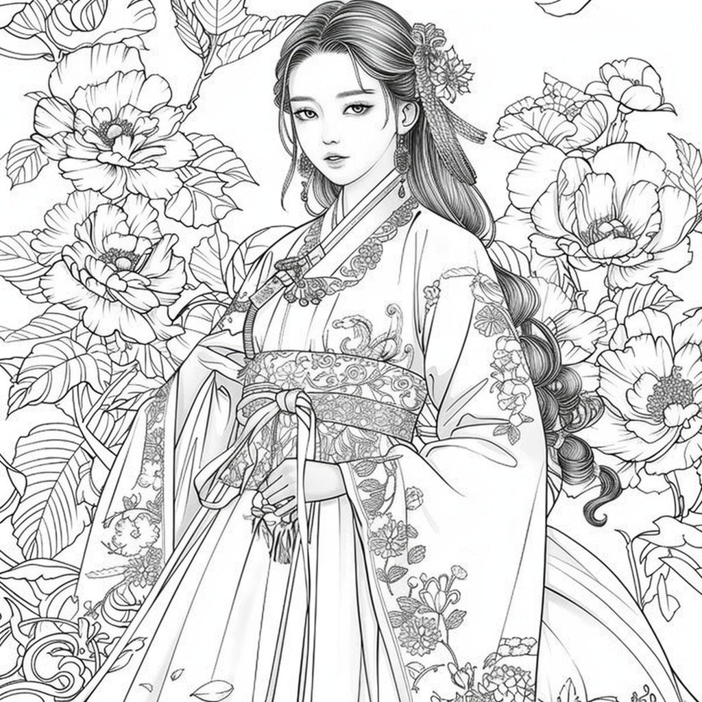 Rainbow Grace – The Blossom Maiden in Hanbok Splendor