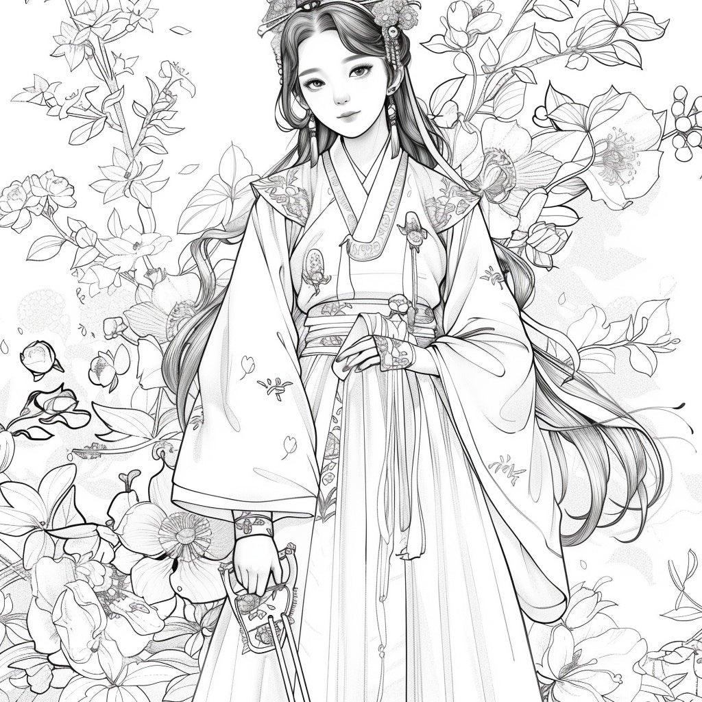 Rainbow Grace – The Blossom Maiden in Hanbok Splendor