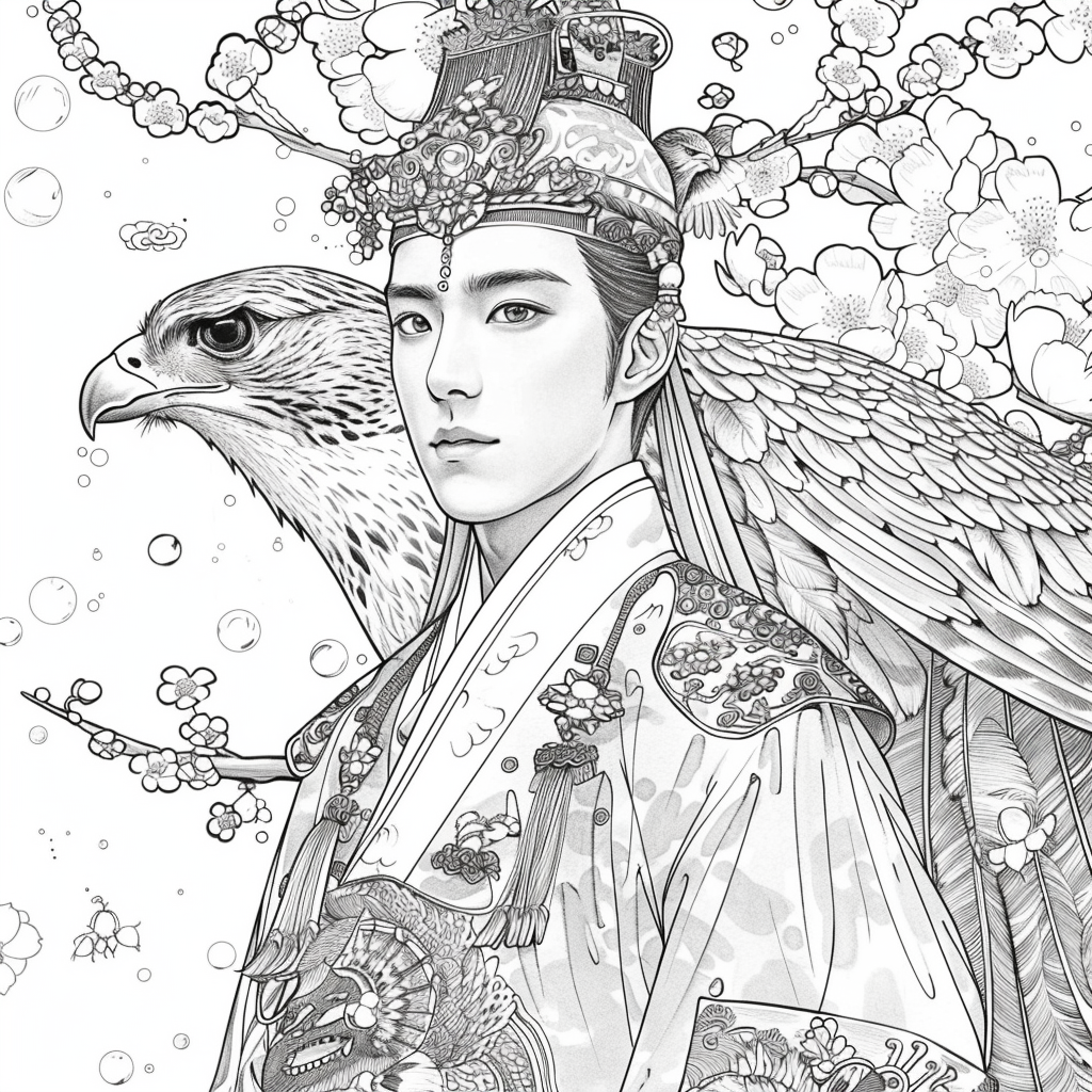 A radiant princess of Blossoms and the Peacock’s Grace