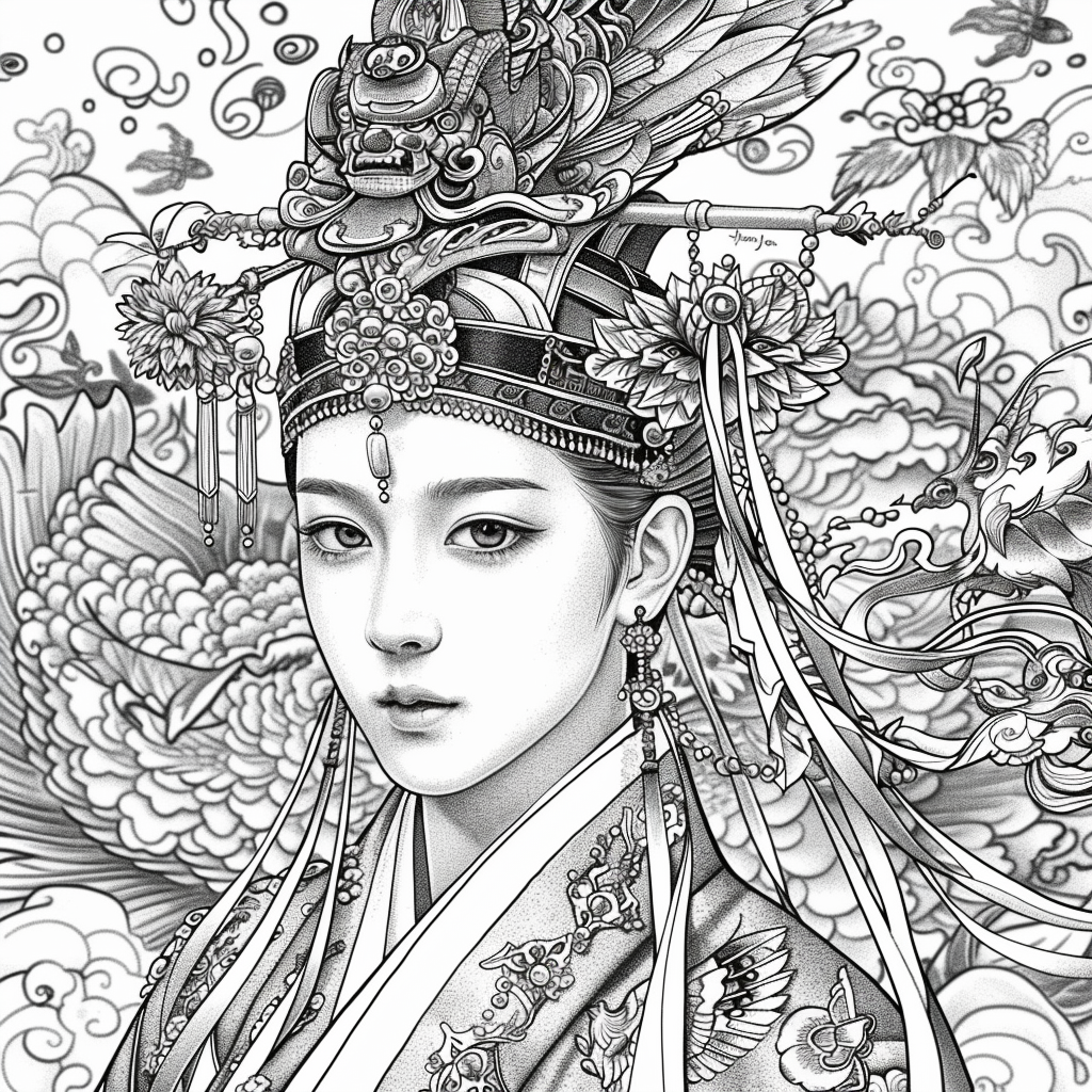 A radiant princess of Blossoms and the Peacock’s Grace